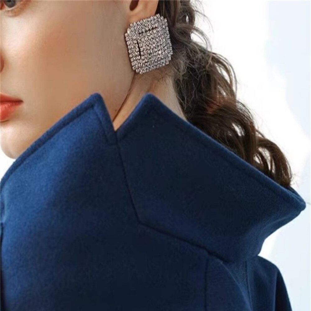 NEW Retro 40's Pave Crystal Square Statement Earrings